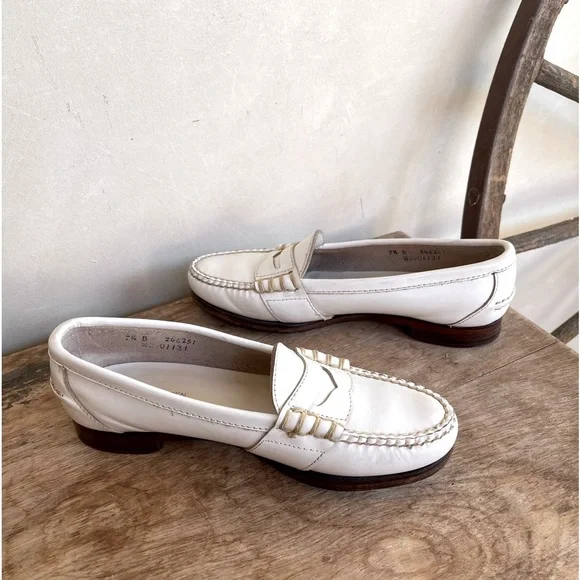 RALPH LAUREN Vtg White Leather Loafer Woman’s 7.5B Bench Made Maine USA RARE